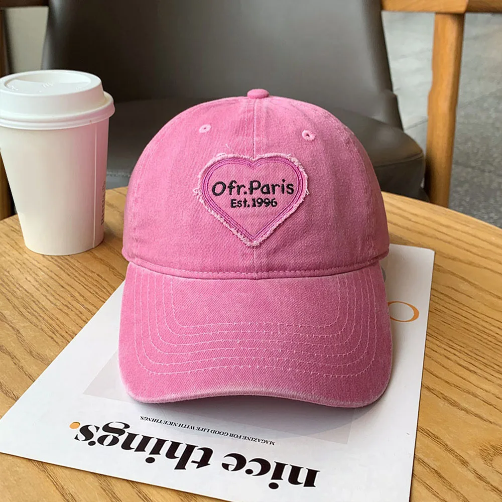 Vintag Washed Cotton Baseball Cap Pink Love Heart Letter Parent Kids Sun Hats Boy Girl Spring Summer Snapback Baby Hat sun hats ladies baseball caps