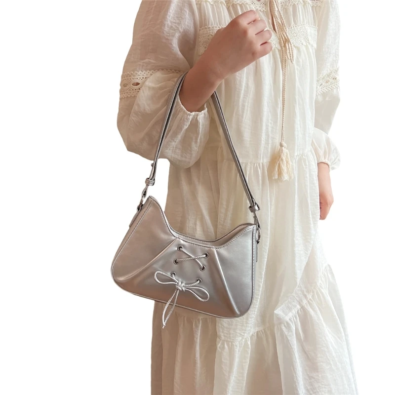 Women Dumplings Bag PU Leather Shoulder Bag Elegant Armpit Bag Pleated Handbag