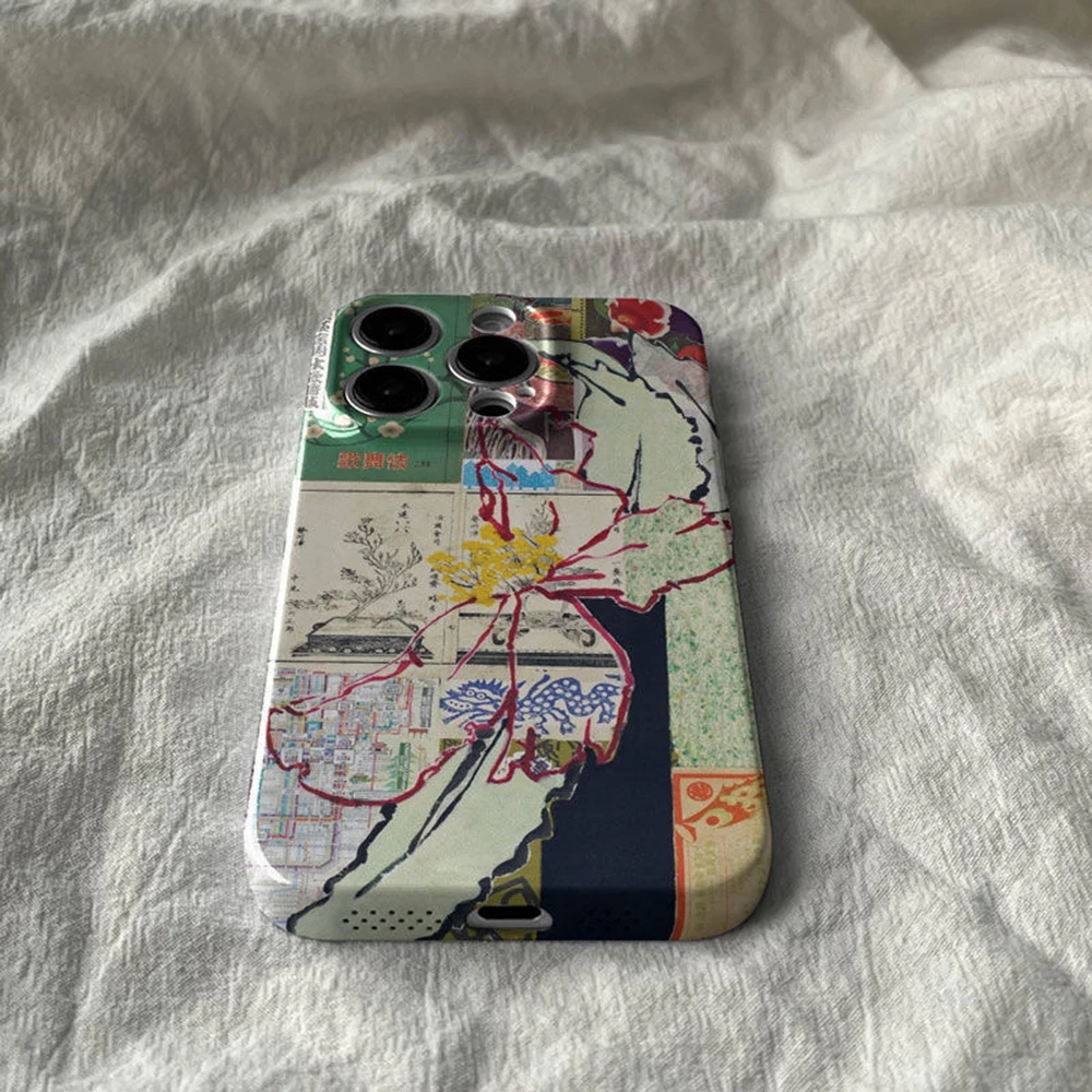 China-Chic Mosaic Graffiti Green Rattan Glossy Film Hard Phone Case
