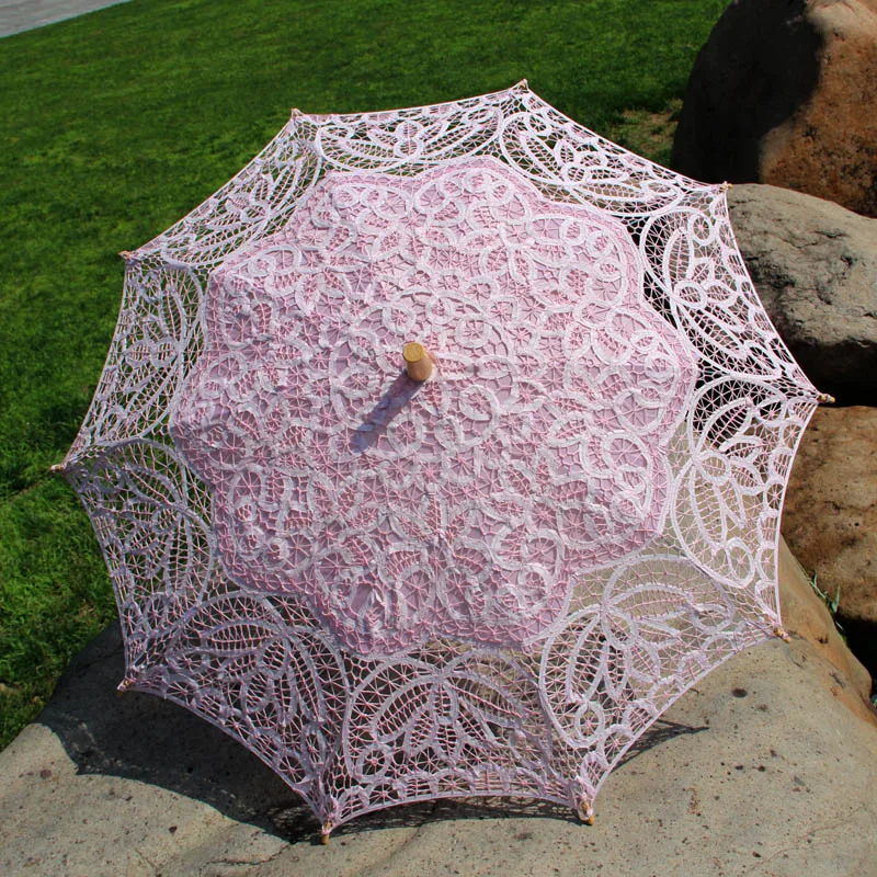 Handmade Pink Lace Parasol Vintage Bridal Umbrella Parasol Wedding Decoration Photo Lady Costume 1920s Party