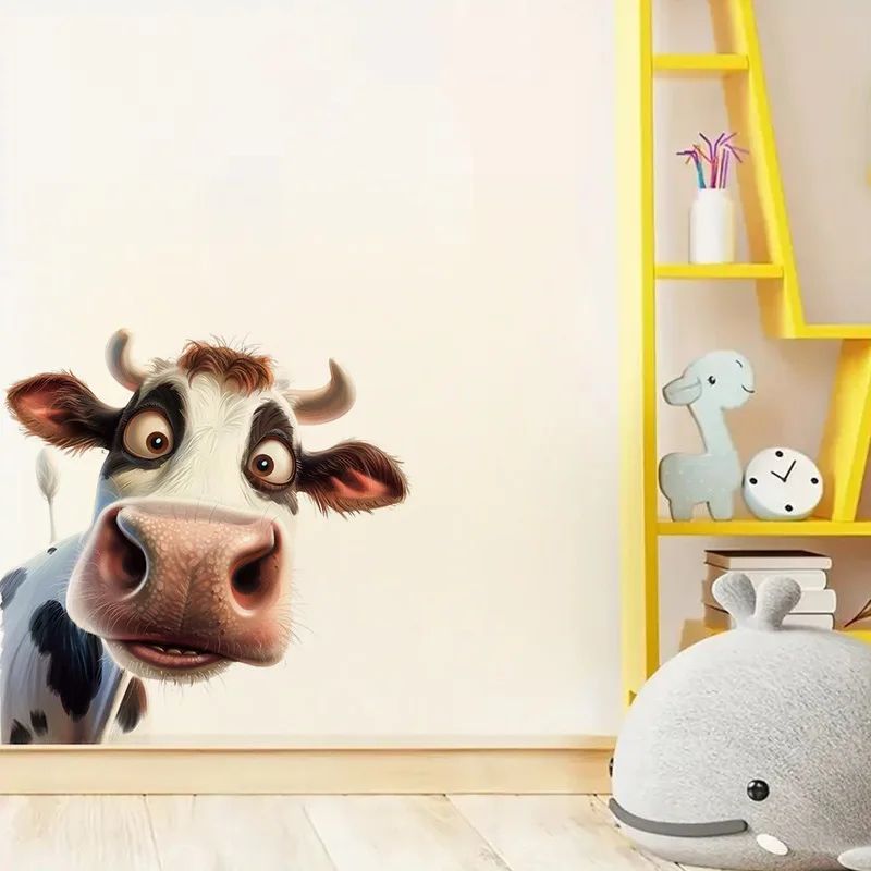 Funny Cow Wall Decals-Self-Adhesive PVC Stickers for Living Room, Bedroom, Bathroom, Fridge, Toilet Lid, Car