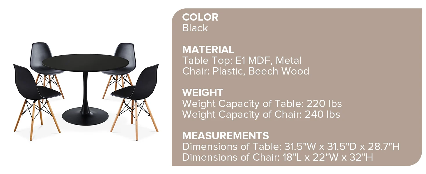 Round Dining Table Set  for 4