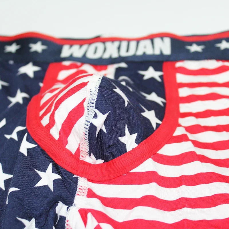 Men's Underwear Long Boxers Slim Fit Home Fitness Tights American Flag Printing Underpants Male Trunk Five Minutes Boxers 5