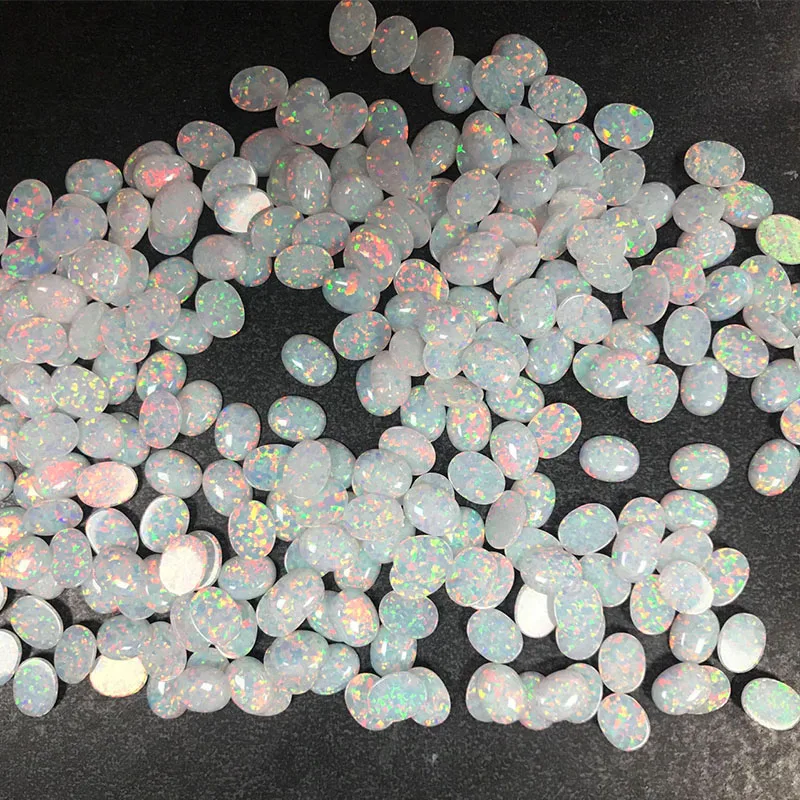 50pcs/Lot 2x3mm-10x14mm Oval Shape Loose Opal Stone Lab Created Flat Back Cabochon OP17 White Cabochon Opal Stones For Jewelry