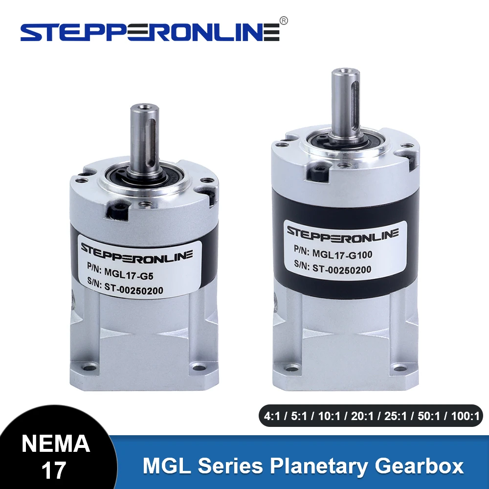 Planetary Reducer STEPPERONLINE Nema 17 Planetary Gearbox Motor Speed Reducer Ratio 4:1 to 100:1 for 5mm Shaft Nema17 Stepper Motor