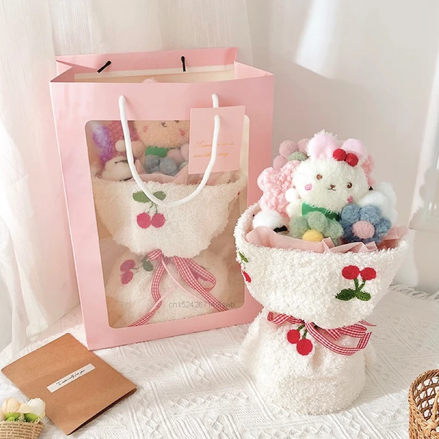 Bouquet de fleurs en peluche lapin et ours de dessin animé, jouet créatif,  décoration de la