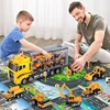 Big Construction Container Transporter Playset With 6PCS Mini Vehicle Carrier Truck Engineering Car Model Toys For Kids Gifts 4