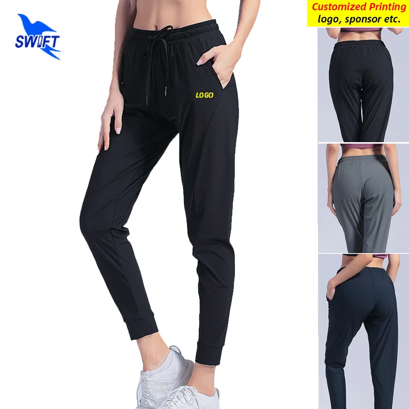 Quick Dry Elastic Women Ice Silk Track Pants Breathable Sports Training