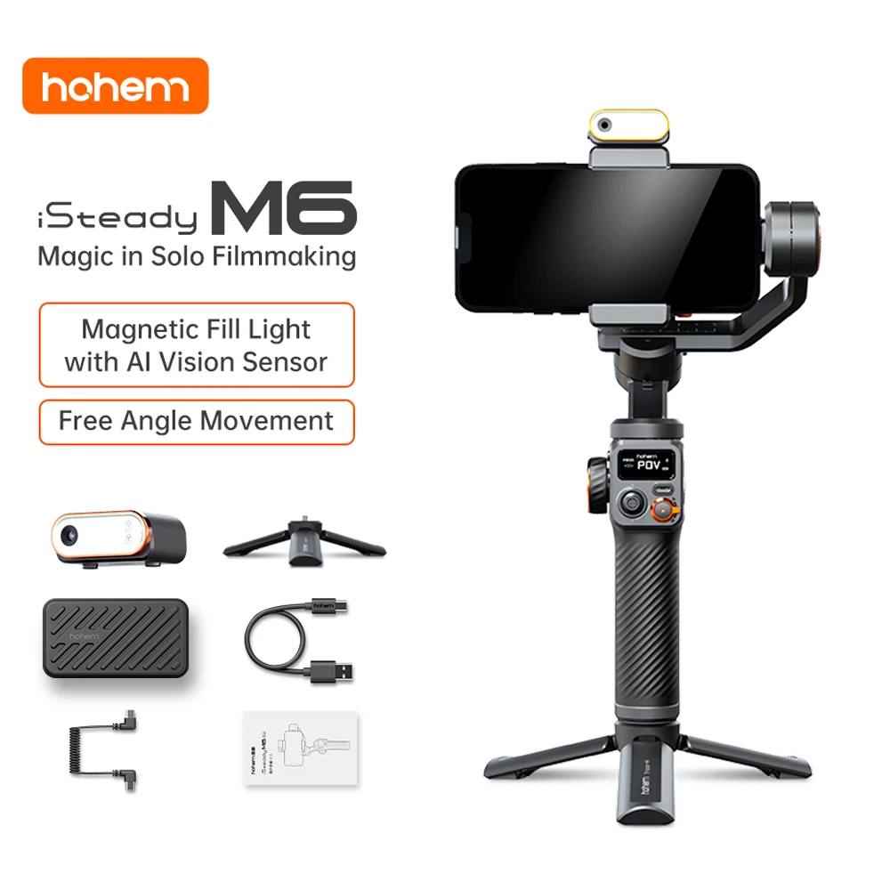 Hohem iSteady M6 KIT Handheld Gimbal Stabilizer Selfie Tripod for Smartphone with AI Magnetic Fill Light Video Lighting