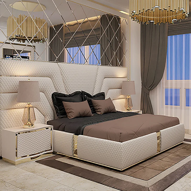 talian Luxury King Size Bed Frame Big Headboard Wood Bedroom Furniture Cabeceira Cama Casal Lit 2 Personnes Moderne Disign