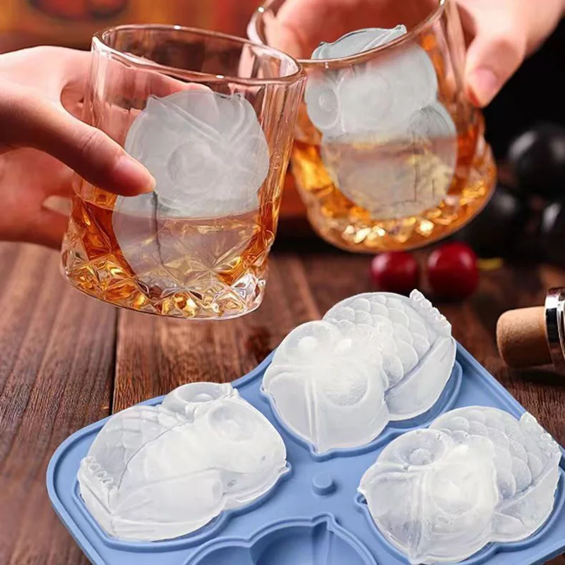 

3D Cat Owl Silicone Ice Cube Tray 4 Hole Animal Shape Ice Molds Party Dessert Summer Drink Decor for Whiskey Bourbon Cocktail