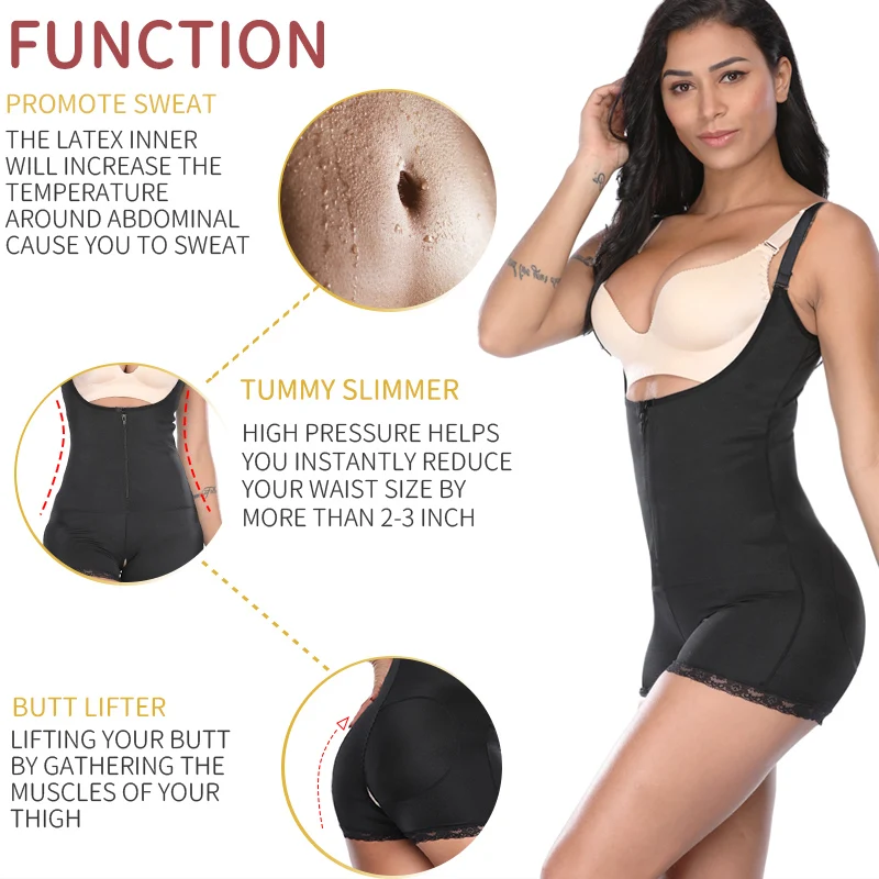 Latex Full Body Shaper Women Shapewear Waist Cincher Underbust Bodysuit Front Zipper Tummy Control Waist Slimming Corset