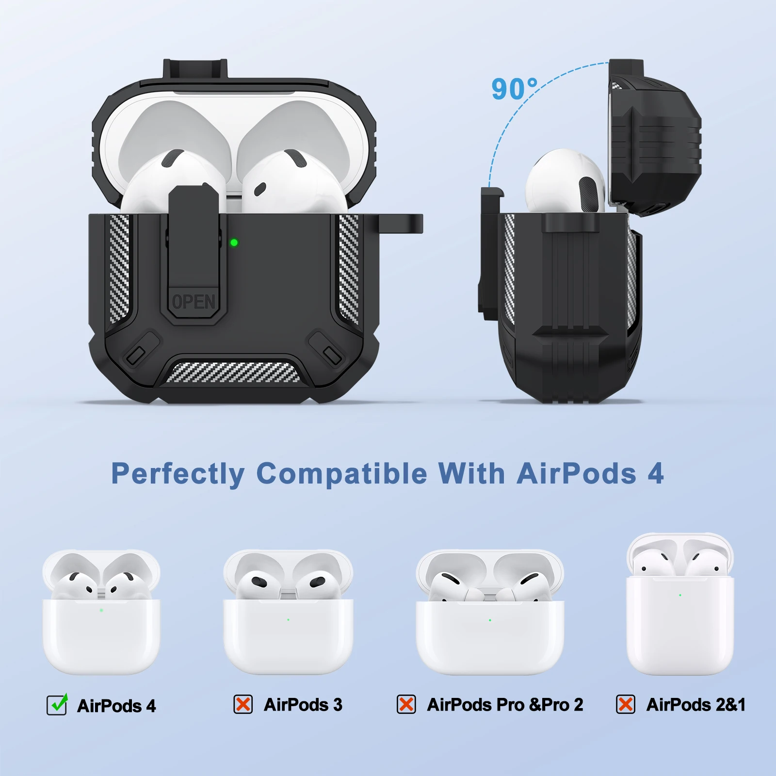 Enhanced Security Lock Case with Hook - 360° Protective Shell for Wireless Earbud Cases