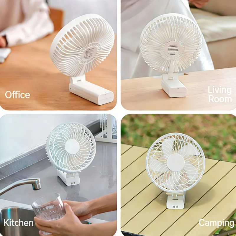 Compact Quiet Desk Fan - 180° Foldable Portable Rechargeable 6-Inch Fan