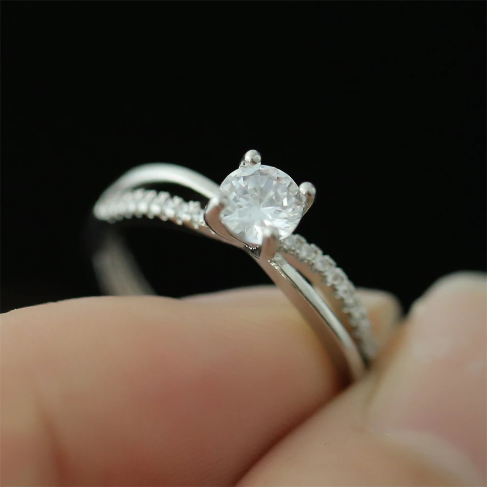 1 Pc Fashion Exquisite Cross Fresh Creative Zircon Silver Color Ring Women Party Daily Gift Adjustable Open Ring