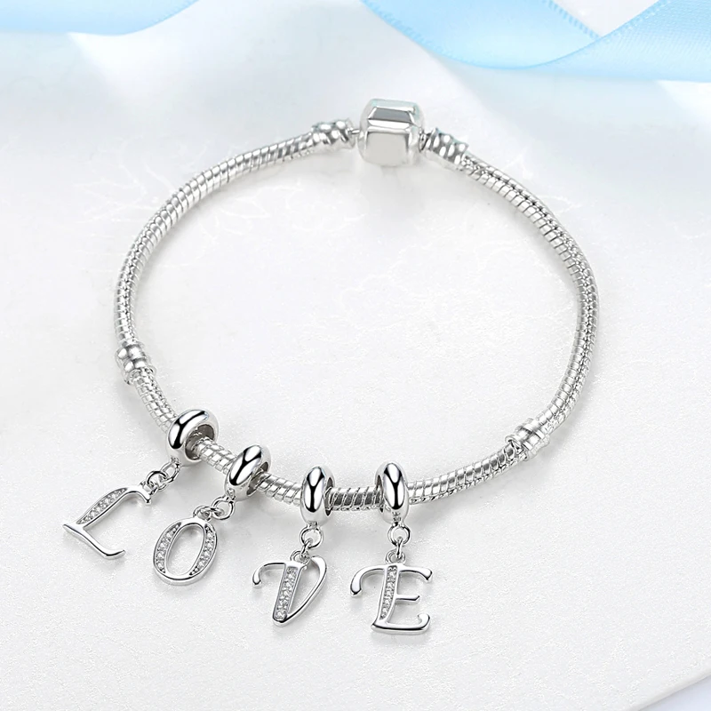 Beads Charms 925 Sterling Silver Charms Original Letter Alphabet A-Z Pendant Beads Fit Brand Bracelets Necklaces Diy Jewelry Women