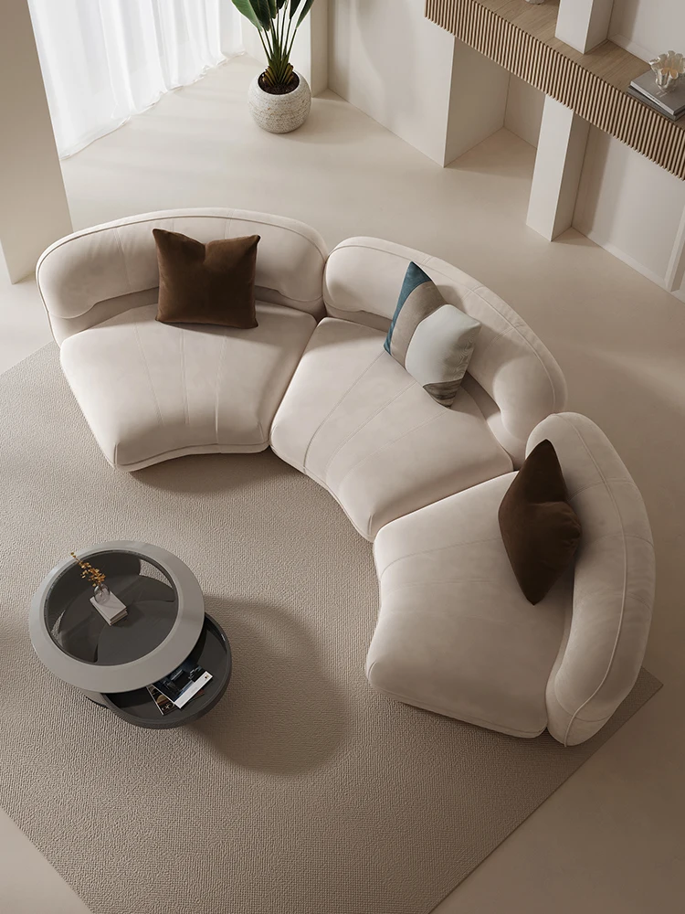 

Изогнутый диван-комбинация для гостиной в кремовом стиле из овечьей шерсти для большой квартиры специальный диван-комбинация