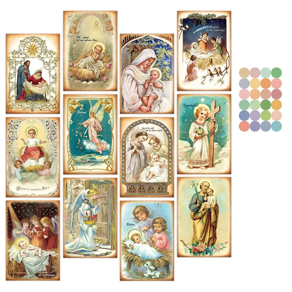 12 Stück Vintage-Weihnachtskarten, religiöse antike Gebetskarten, Postkarten mit Jesus-Geburt und christlichen Segen, Weihnachtsdekoration – Detail 1