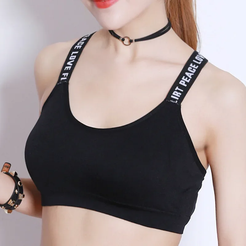 

Yoga wearing running sports bra without underwire women's underwear beautiful back English letter straps with chest wrap