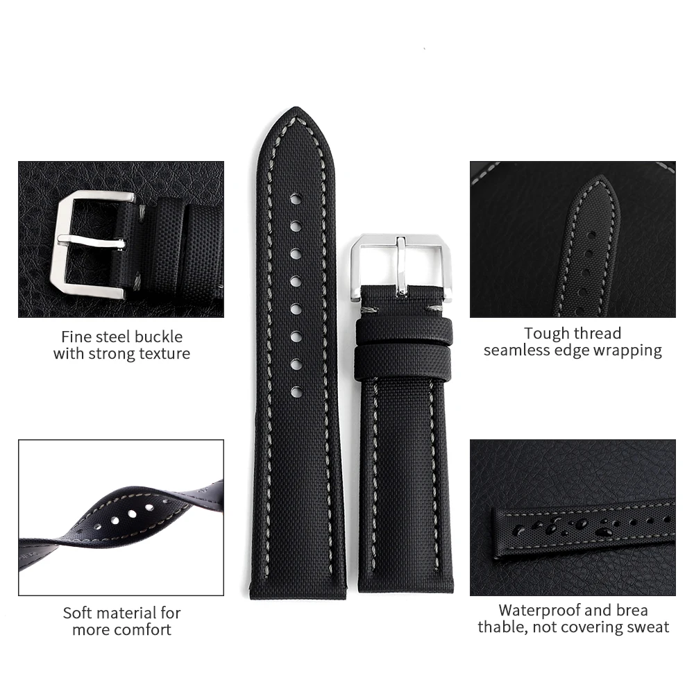 Deluxe Sailcloth Watch Band with Handmade Stitching and Quick Release Strap