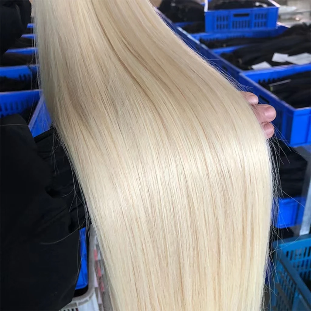 #60 Silk Straight Tape in Hair Extensions Real Human Hair Platinum Blonde Tape Extension Real Human Seamless Skin Weft