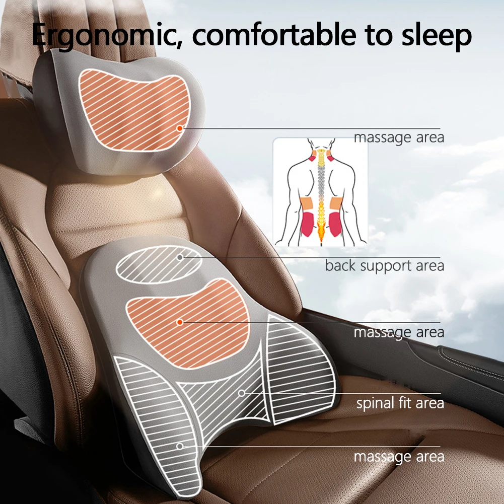 Car Electric Single Lumbar Single Headrest Vibration Massage Lumbar Support Neck Pillow Lumbar Cushion Car Seat Car Interior