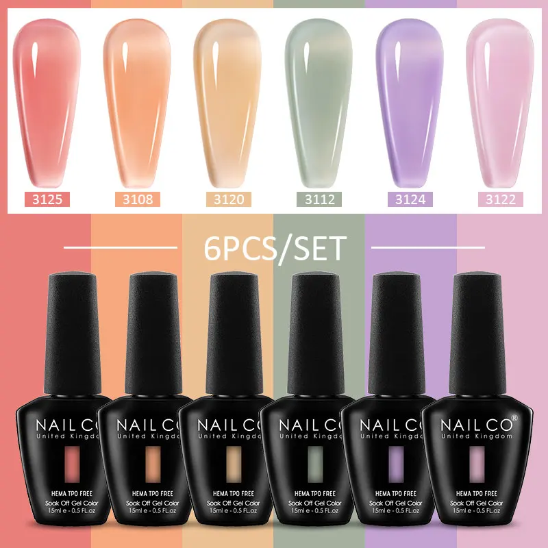 Jelly Nude & Red Gel Polish Kit: 6-Piece Long-Lasting Natural Color Collection