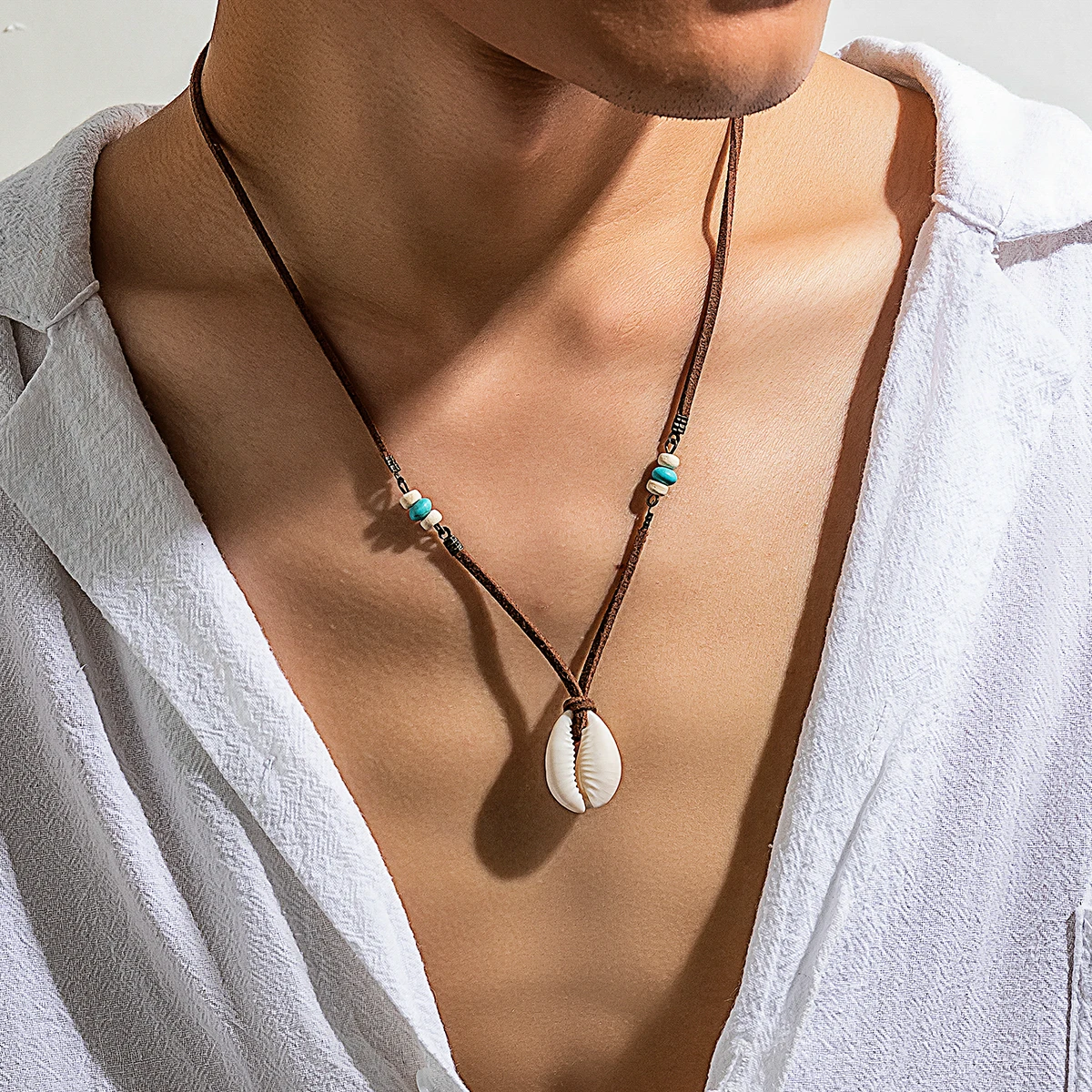 Summer Simple Rope Chain with Sea Shell Pendant Necklace Men