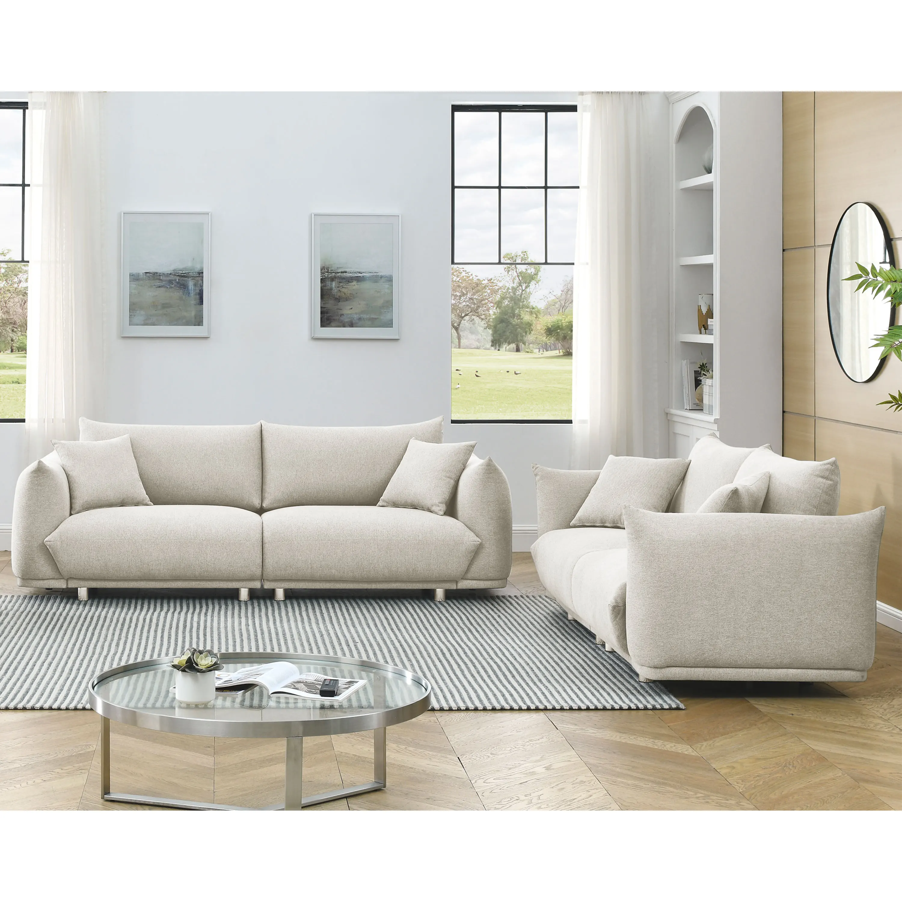 

3-seater + 2-seater combination sofa Modern Couch for Living Room Sofa,Solid Wood Frame and Stable Metal Legs, 4 Pillows, Sofa F