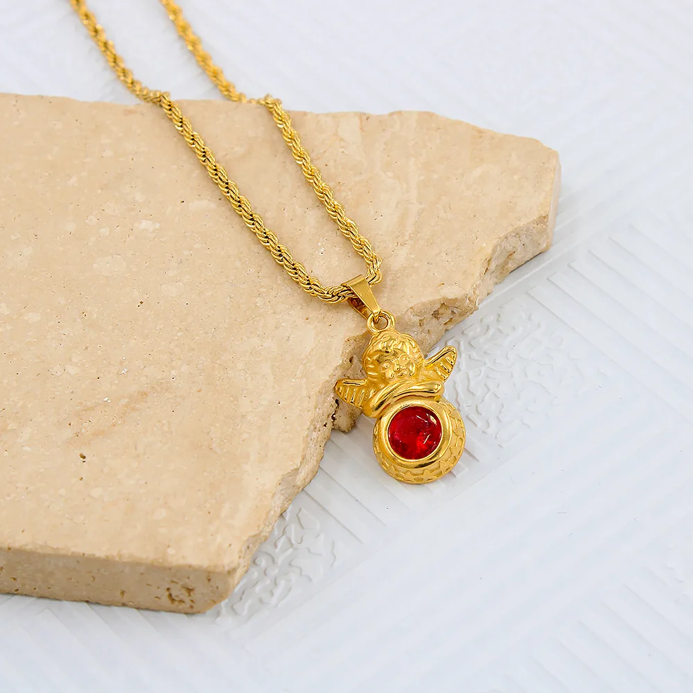 Retro Chunky Twist Metal Chain 12 Month Birthstone Necklace Multicolor Crystal Zircon Cherub Angel Choker Party Gifts Jewelry