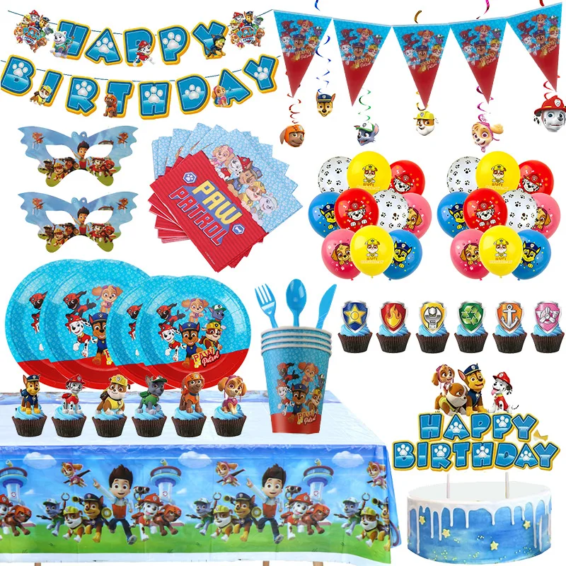 Paw Patrol Birthday Party Decoration Tableware Paw Patrol Theme Party Supplies Balloons Cup Plate Tablecloth Banner Background