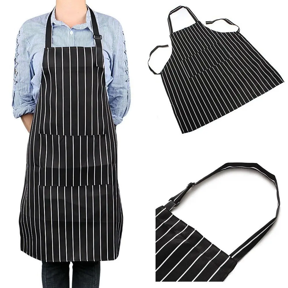 

Plaid Cooking Tools Waiter Adult Chef Kitchen Adjustable Apron Black Stripe Bib