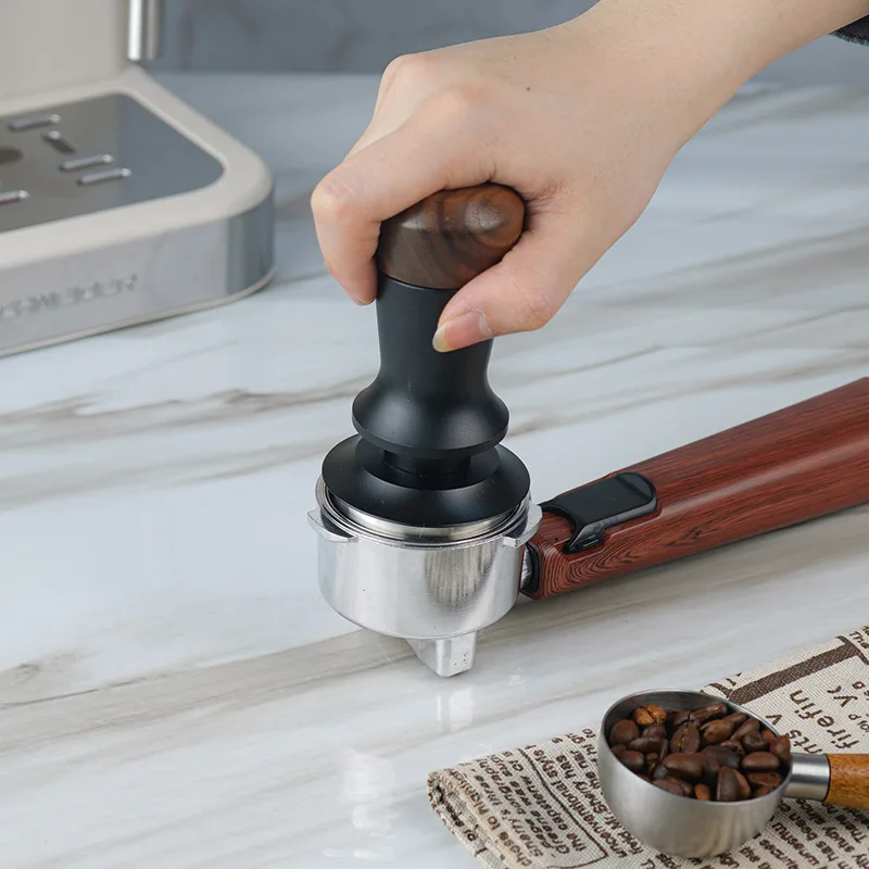 Espresso Coffee Tamper 51/53/58mm Walnut Adjustable Height Constant Force Stainless Steel Base Internal Spring