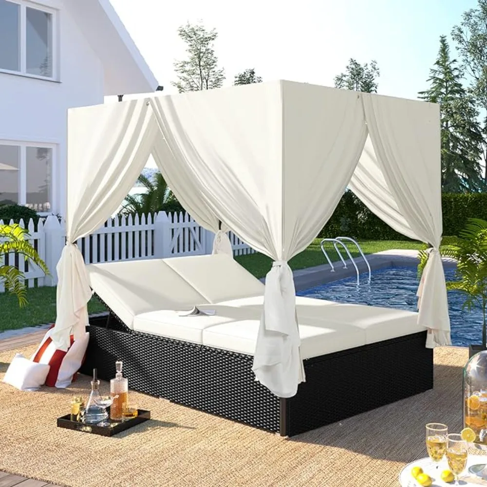 

4-Piece Outdoor Patio Furniture Sets Outdoor Garden Lounge All Weather Wicker Sectional Sofa Loveseat With Ottoman Freight Free