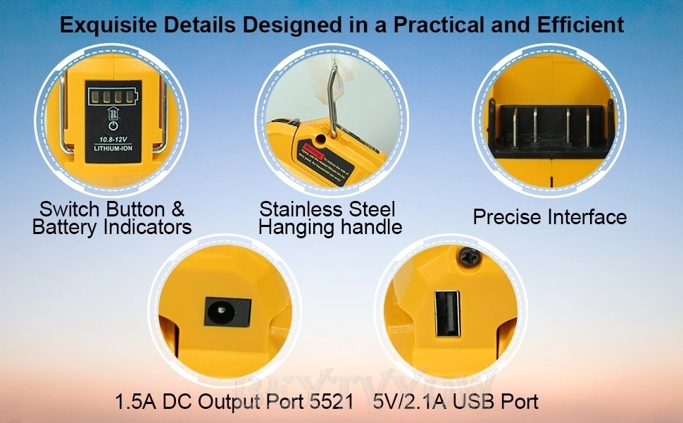 Cordless LED Work Light for Dewalt 12V Battery with Powerful Magnet 280LM Portab