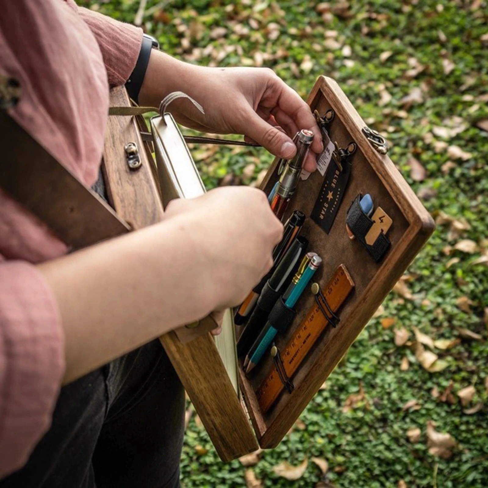 Wood Messenger Bag Retro Nostalgic Writers Wood Box Bags Women's Outdoor Sketch Tool Storage
