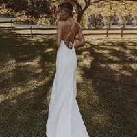 Customized Spaghetti Straps Wedding Dresses V Neck Mermaid Bridal Gown Side Slit Criss Cross Back Beach 2023 Vestidos De Novia 2