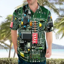 2022 New 3D Printing Electronic Chip Hawaiian Shirt Men Summer Short Sleeved Shirts Men's Shirts Oversize Camisa Social 5XL W9