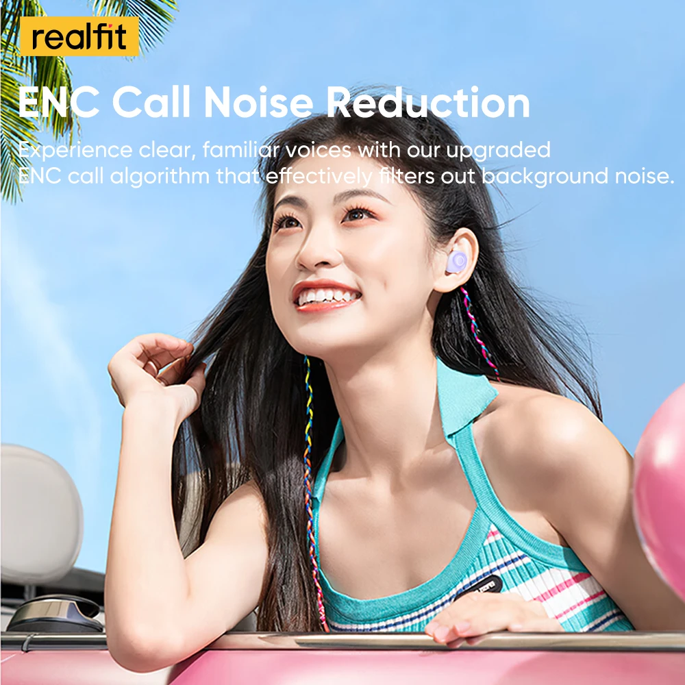Realfit F4 Mini ANC Bluetooth Earphones 40dB Active Noice Cancellation HIFI Heavy Bass Wireless Earbuds for realme xiaomi bluetooth earbuds