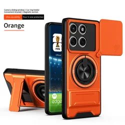 Versatile 2 - in - 1 Ring Grip Case with Built - in Magnetic Car Holder and Push - Pull Lens Protection for Motorola Edge 70 (Orange)