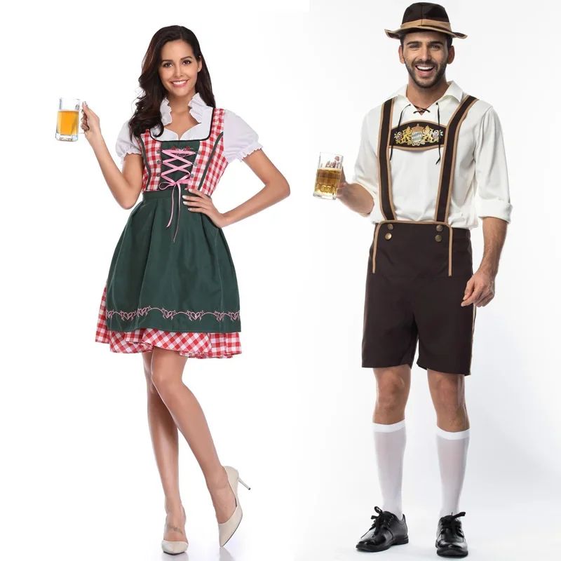 Donne Adult Bavaria Oktoberfest Dress Cameriera Vestito Da Cameriera Uomo Dirndl Lederhosen Beer Carnival Party Outfit Fancy Dress