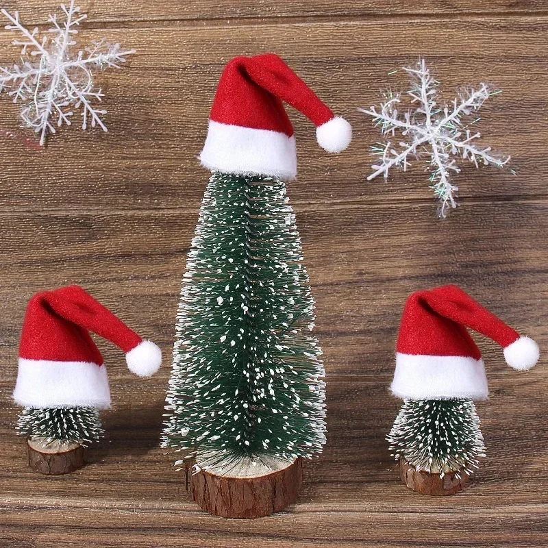 Christmas beanie hat 50PCS Christmas hat For fork knife tableware decorations Plush mini Santa hat family party New Year gifts Xmas small red cap