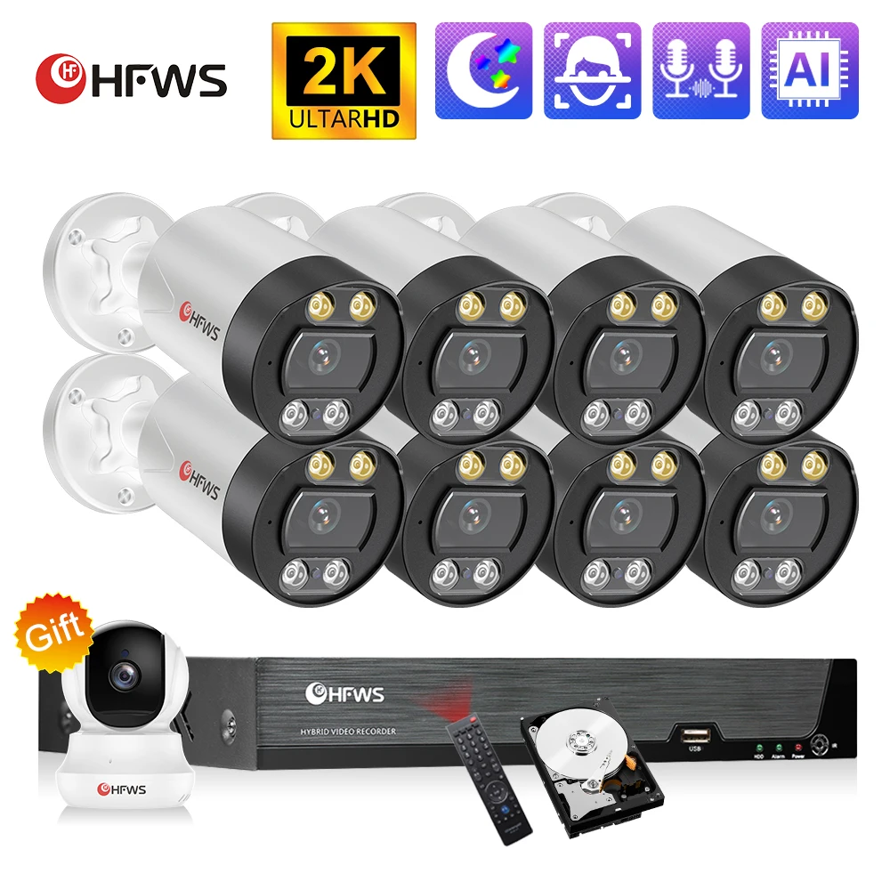 

HFWVISION Vedio Survalance System Poe Security Kit Outdoor 8CH Nvr 2K Camera