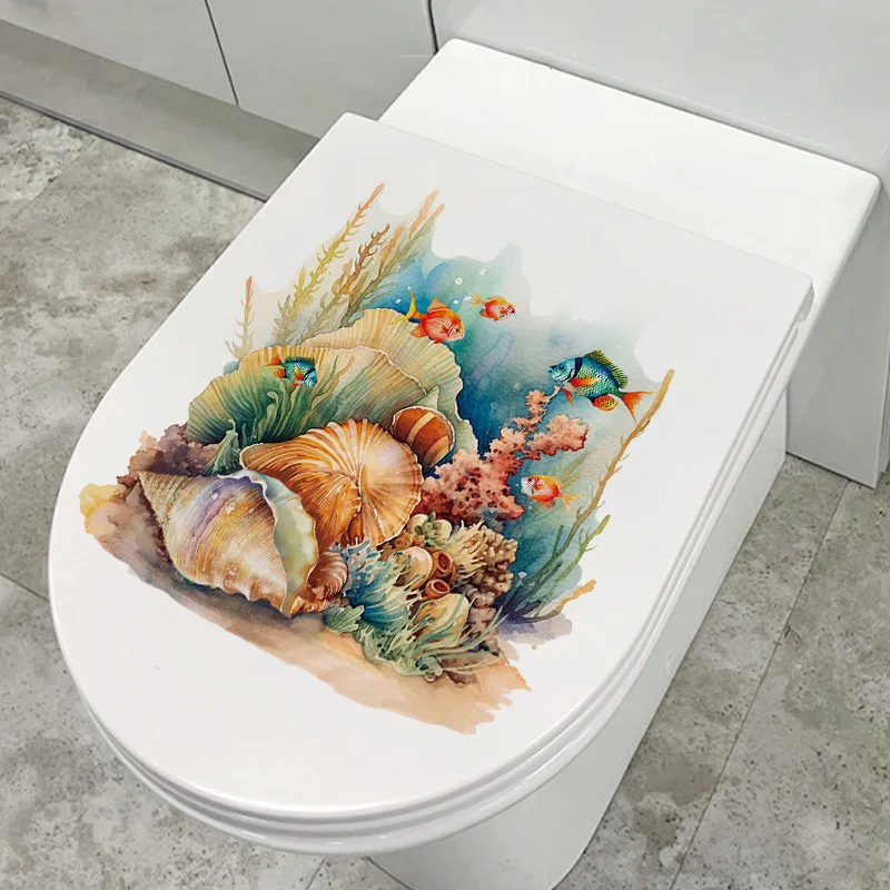 Toilet Wall Stickers T743#Underwater World Self Adhesive Mural Bathroom Toilet Decor Living Room Cabinet Home Decoration