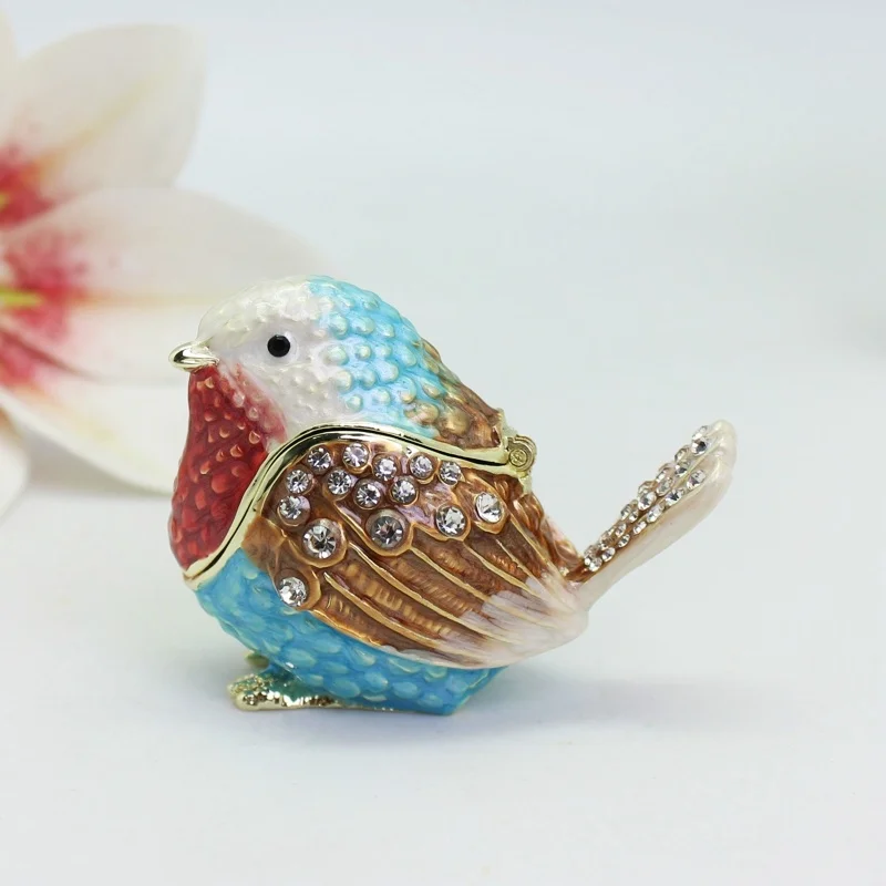 SHINNYGIFTS Schmuckkästchen aus emailliertem Metall mit Tier- und Vogel-Motiv, handbemalt, Schmuck-Aufbewahrungsbox, Heimdekoration, Geschenk für Ostern – Detail 10