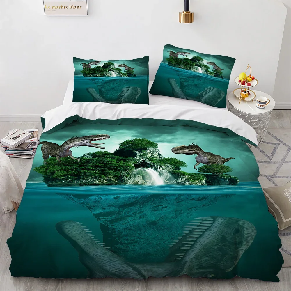 Dinosaur Duvet Cover Set King Queen Size For Kids Boys Girls Polyester Bedding Set Cartoon Wild Animals Pattern Comforter Cover