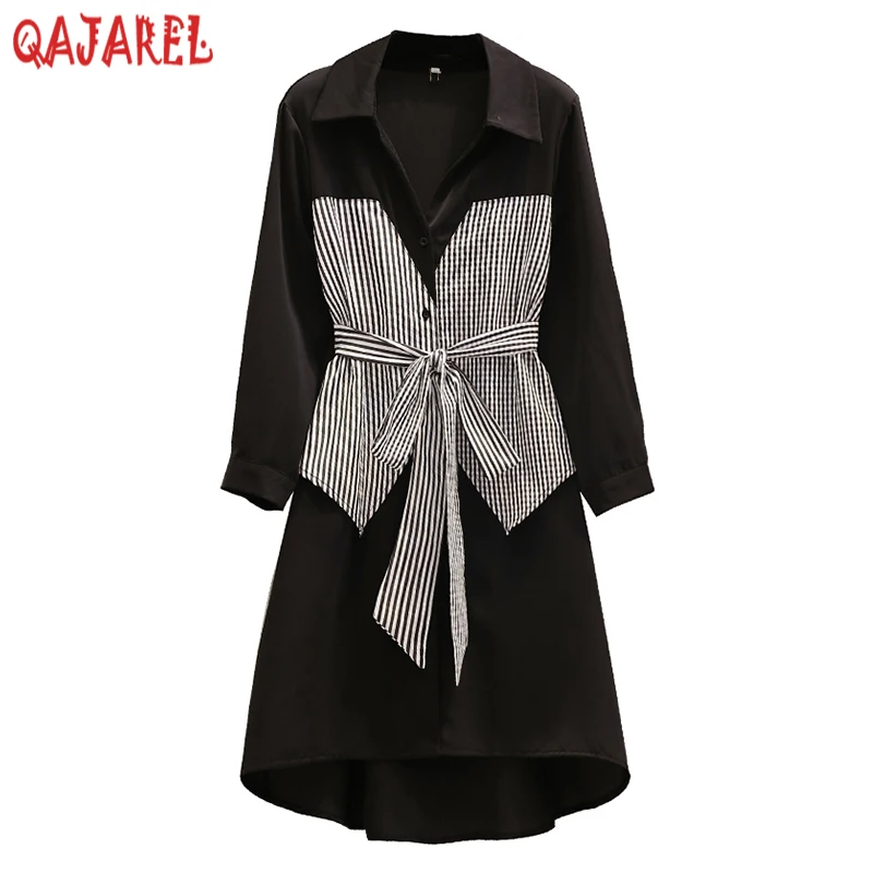 

Осеннее черное платье миди в полоску с бантом, женское Элегантное повседневное платье-поло с воротником-поло, модель 2024 года, корейское винтажное платье в стиле Хепберн