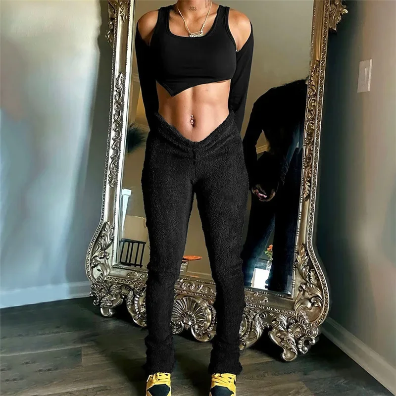 

Black Women Peach Buttocks Pencil Pants Wool Y2K Winter Thick Casual Low Waist Trend Trousers Fall Wild Basic Streetwear Bottoms