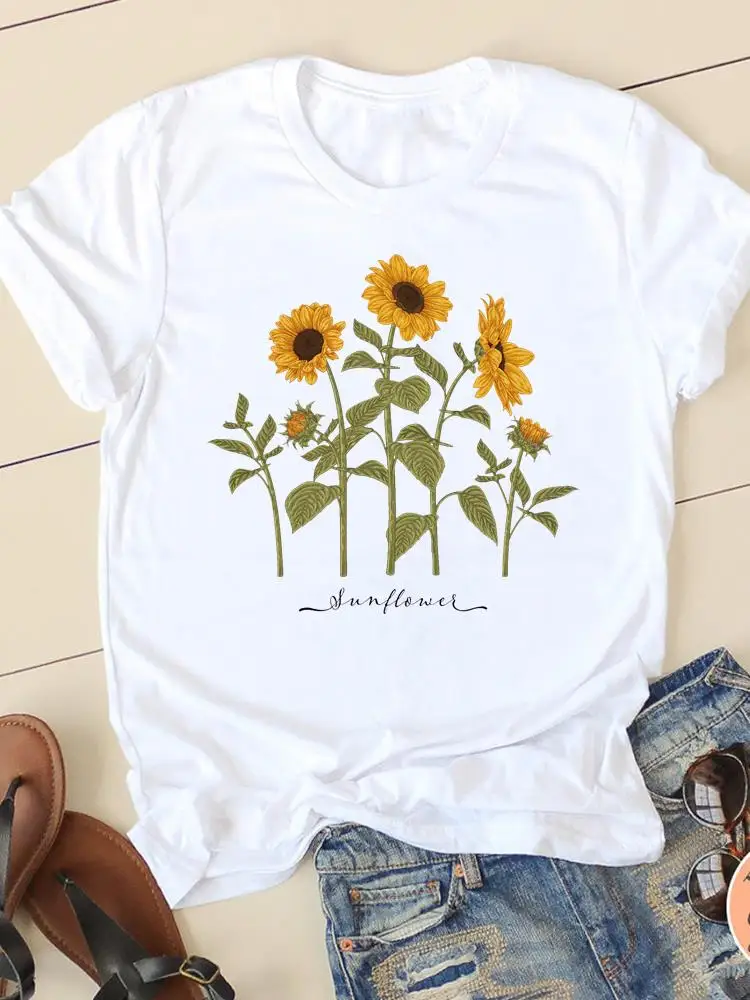 

Футболка женская с коротким рукавом, модная тенниска с цветочным принтом и надписью 90-х, повседневная майка с графическим принтом