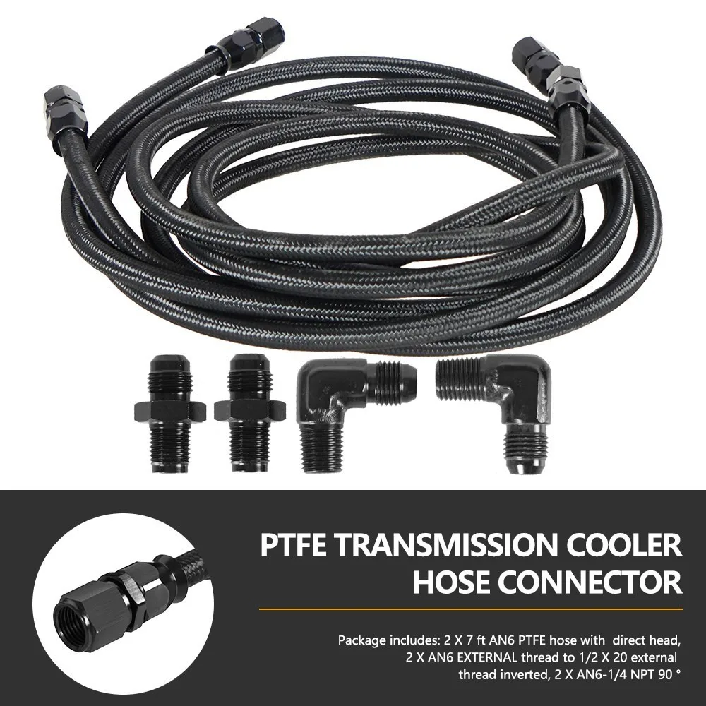 7Ft Flexible PTFE Transmission Cooler Hose Lines Fitting Nylon Billet Aluminum Braided Lines 2X For 4L60/700R4/TH350/TH400 silicone oil hose tube